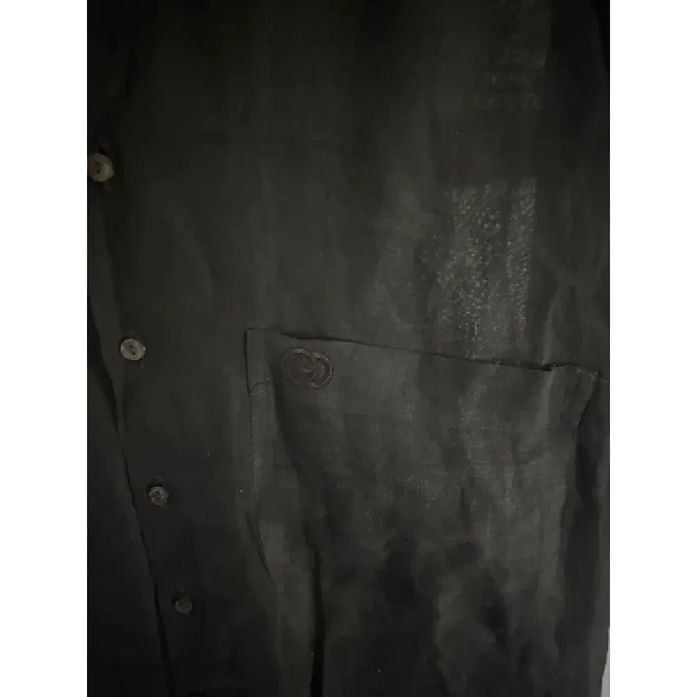Vintage G. Gucci Spa 100% Linen Black Short Sleeve Button-Down Shirt Large/XL
